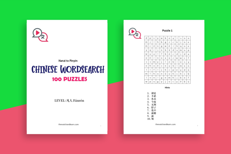 Chinese Wordsearch Puzzle - Hanzi to Pinyin